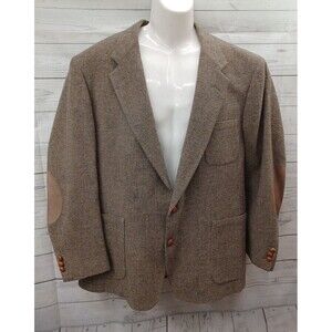 Stewart County Sport Western Jacket Confetti Wool Tweed Suede Elbows Sz 48R